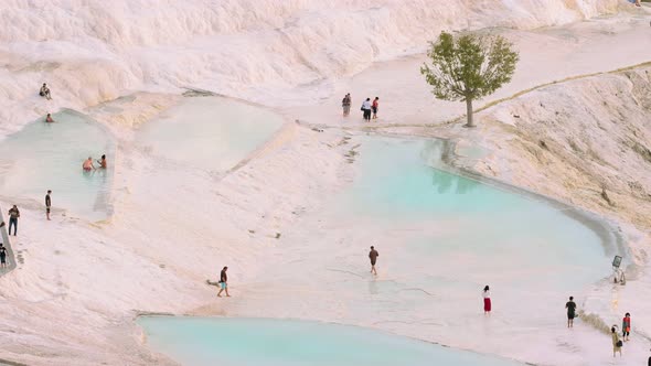 Beautiful Landscape with Travertines Terraces at Sunset in Pamukkale Turkey