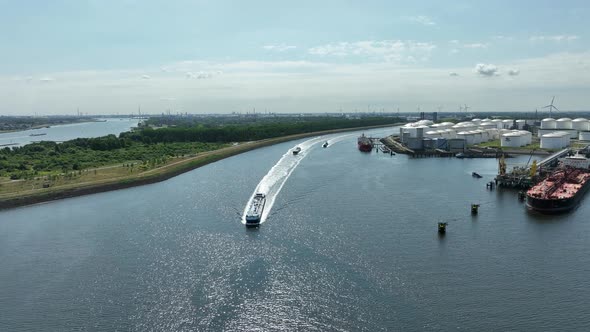 Stock 4K Liquid Cargo Transporter Vessel Arriving at Port