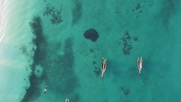 Tanzania Vertical Video  Boat Boats in the Ocean Near the Coast of Zanzibar Aerial View