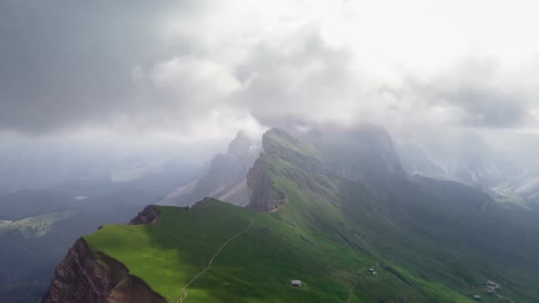 Aerial Hyper Lapse over Seceda Mountain in South Tirol Dolomites Italy