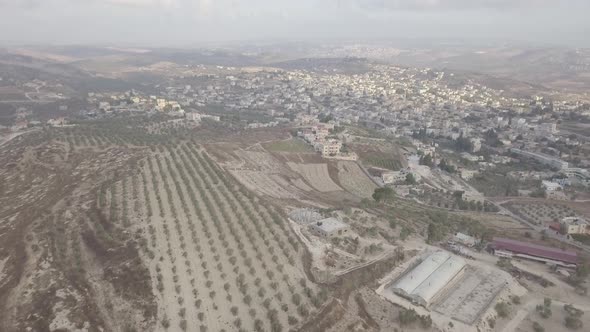 Aerial view of the town of Arraba Palestine Middle East and its surrounding croplands