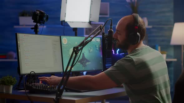 Man Streamer Cyber Checking Sound at Mixer Streaming Videogame