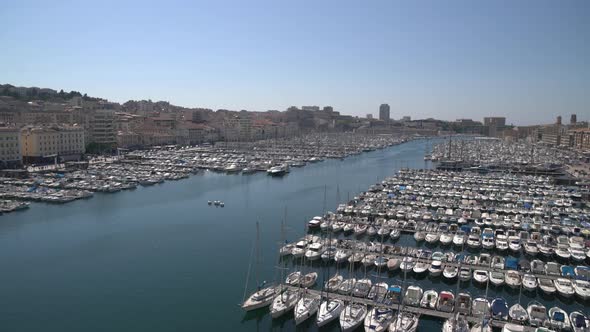 Anchored boats in the port of Marseille