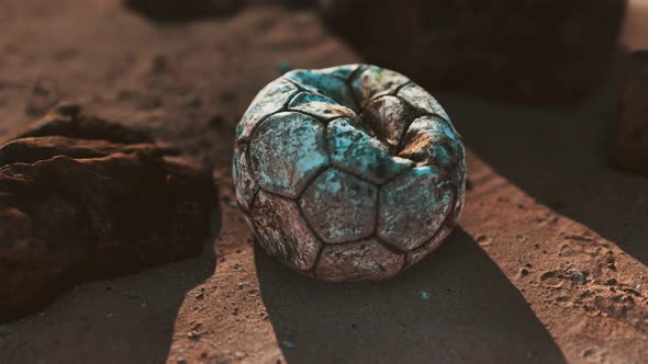 Old Leather Soccer Ball Abandoned on Sand