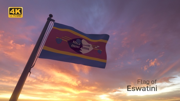 Eswatini Flag on a Flagpole V3
