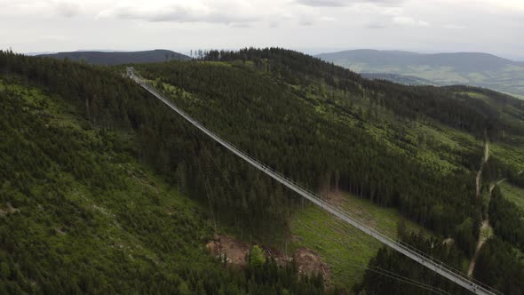 Narrow longest suspension bridge in world in Dolní Morava, Czechia.