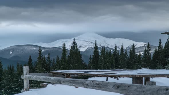 Clouds Move Over Mount Hoverla in Carpathian Mountains