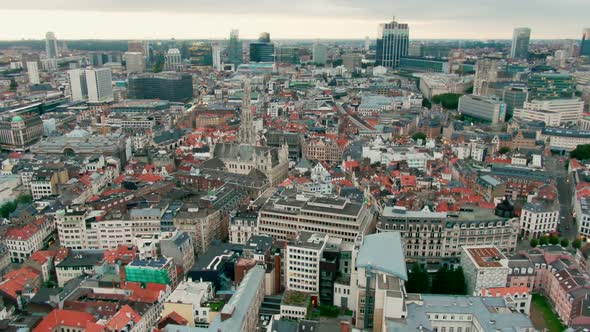Establishing Aerial Shot of Brussels Skyline Capital of Belgium EU