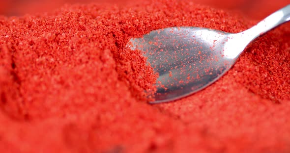 Spoon on Ground Red Chili Pepper. 