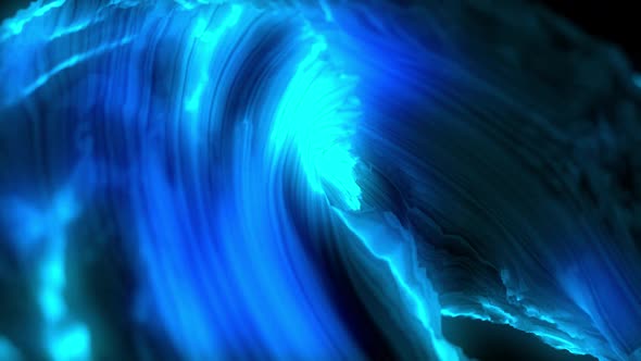 Blue vibrant glowing abstract shape flowing against black background