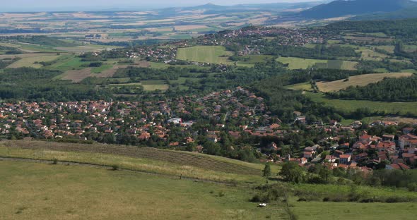 Gergovie,La Roche Blanche and Le Crest from the plateau of Gergovie, Puy-de-Dome, Auvergne, France