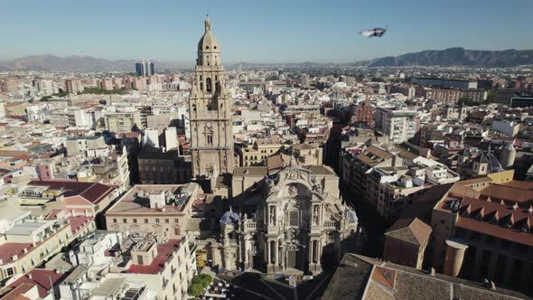 Impressive aerial view of Cathedral Church of Saint Mary, Murcia; aerial