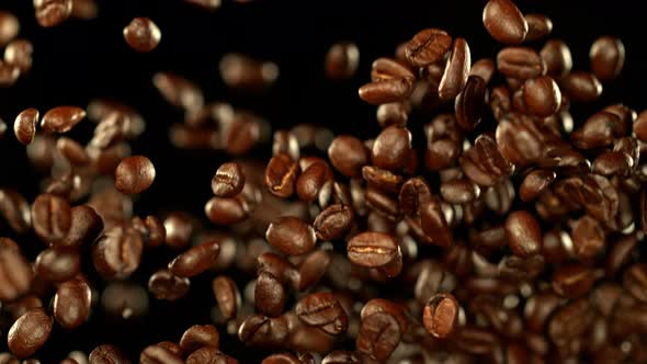 Super Slow Motion Shot of Exploding Premium Coffee Beans at 1000Fps.