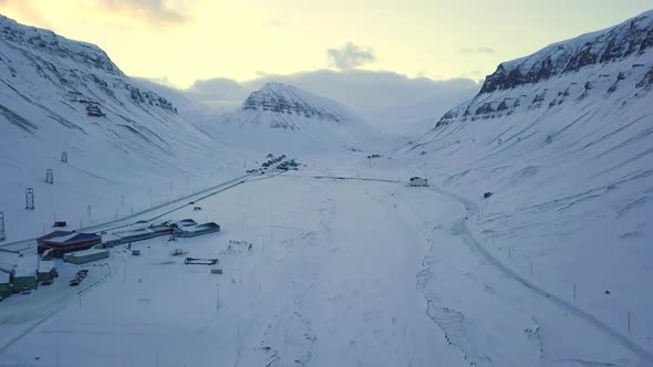 Aerial View of Longyearbyen in Winter Svalbard