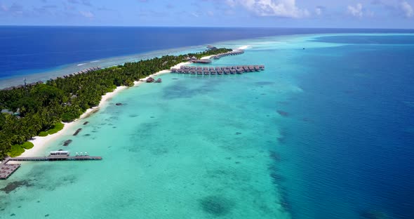 Natural above clean view of a white paradise beach and turquoise sea background 