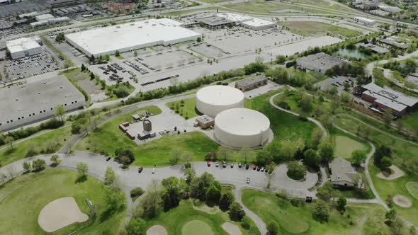 Drone Aerial Wide View Storage Tank on the Ground Drone Flying Over Industrial Oil Storage Refinery