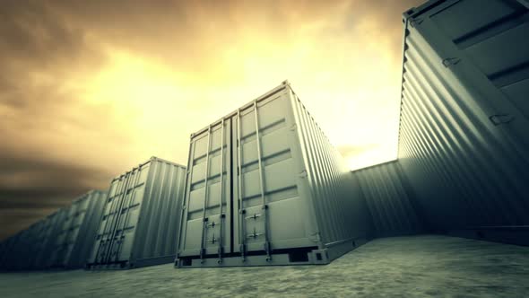 Endless animation of the closed gray cargo containers array. Loopable. HD