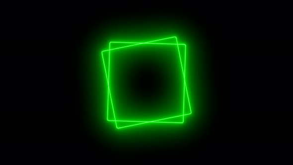 Green Neon Light Square Spinning Animated On Black Background