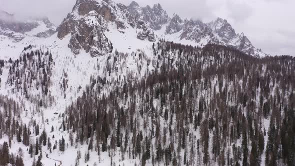 Cadini Di Misurina Mountains on Cloudy Winter Day