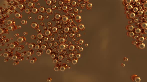 Golden Shiny Balls Roll From Top Into a Pool or Screen on a Golden Background