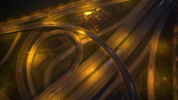 4K : Aerial hyperlapse drone shot of fast moving Highway road.