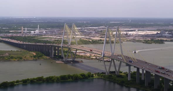 Establishing shot of the Fred Hartman Bridge in Baytown Texas