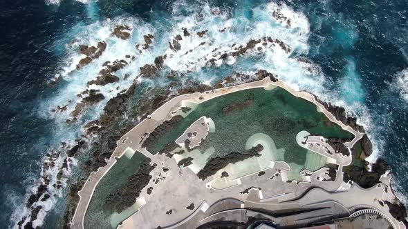 Aerial View of Porto Moniz natural lava pools, Maderia, Portugal