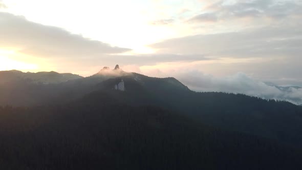 Sunrise In Rarau Mountains, Lady's Stones Aerial View Landscape