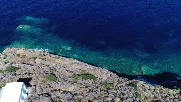 Kastro Sifnou beach on Sifnos island in the cyclades in Greece aerial view