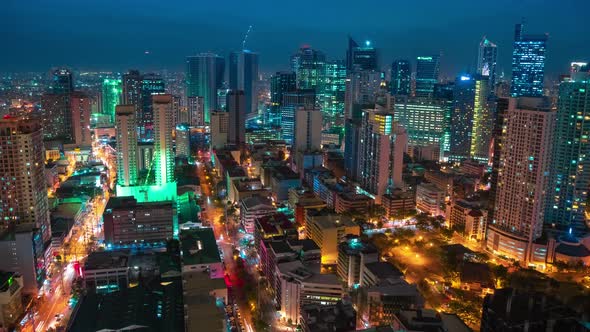Aerial Night View on the Makati Metro District of Manila
