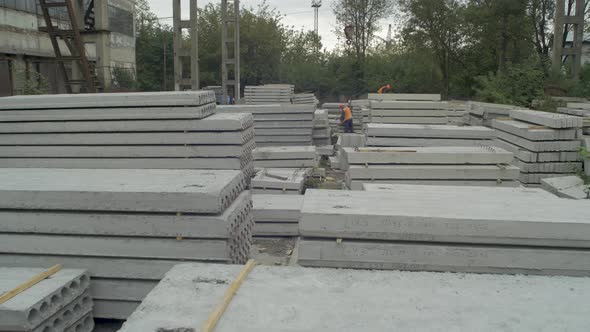 Pallets of hollow concrete blocks