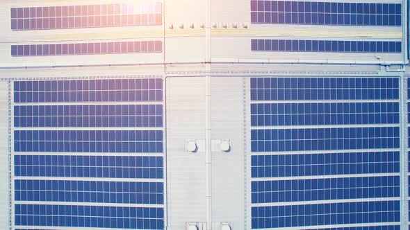 Top view of a solar power station on building roof