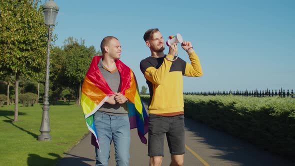 Gay Couple Supporting Equal Rights for Lgbt Community