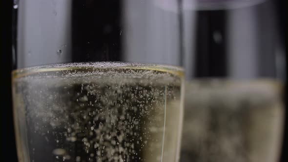 Close Up of a Two Glass of Champagne. Black Background