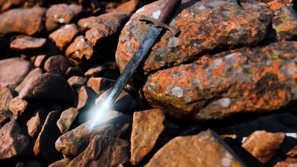 Old Dagger on the Rock at Sunset