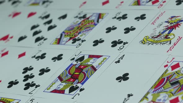 Modern Deck Of Playing Cards Of Cards For Playing Poker On A Table In A Casino