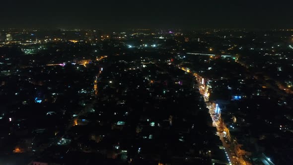 New Delhi city by night in India seen from the sky