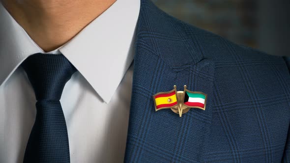 Businessman Friend Flags Pin Spain Kuwait