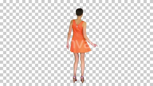 Girl Dancing In Orange Sun Dress, Alpha Channel