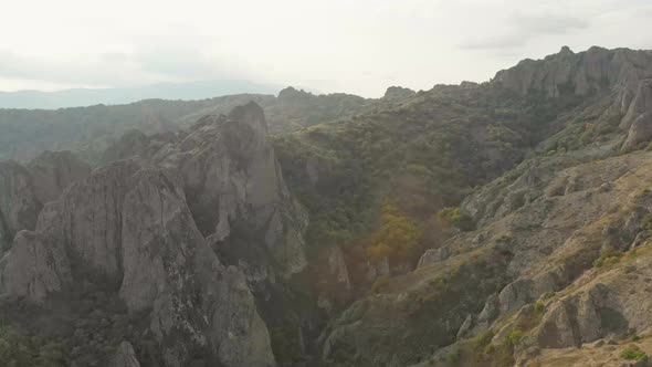 Aerial Zoom In Human Silhouettes In Birtvisi Valley