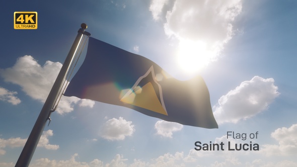 Saint Lucia Flag on a Flagpole V2 - 4K