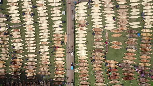 Aerial view of a Canoe market, Ghior, Dhaka, Bangladesh.
