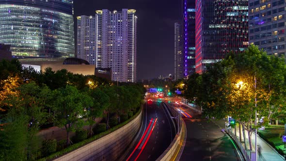 Shanghai Heavy Street Traffic Pan Up