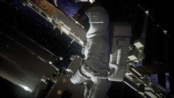 Astronaut Outside the International Space Station on a Spacewalk