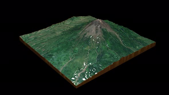 Merapi Volcano terrain map 3D render 360 degrees loop animation