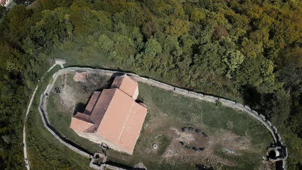 Birds Eye View from Drone Flying Above a Fortified Castle in Romania