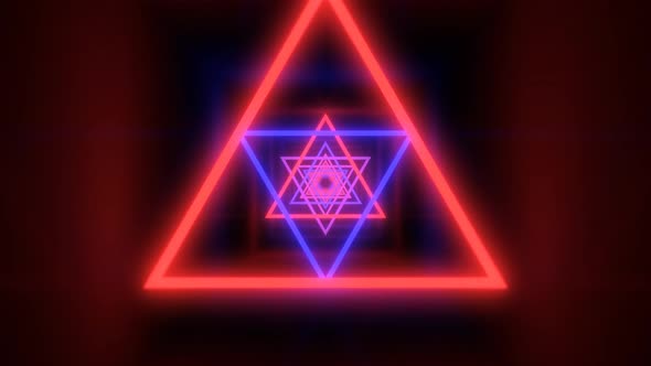 Fly Through Ultraviolet Glowing Neon Triangle Black Light Tunnel - 4K alt
