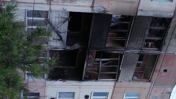 Vertical Video of a Residential Building Destroyed By the War in Ukraine