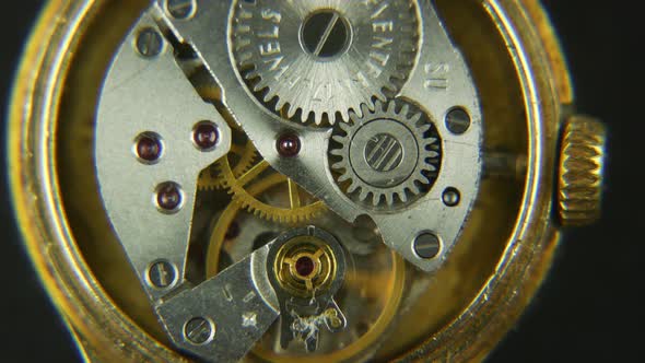 Inside of Clockwork, Close Up Old Clock Mechanism