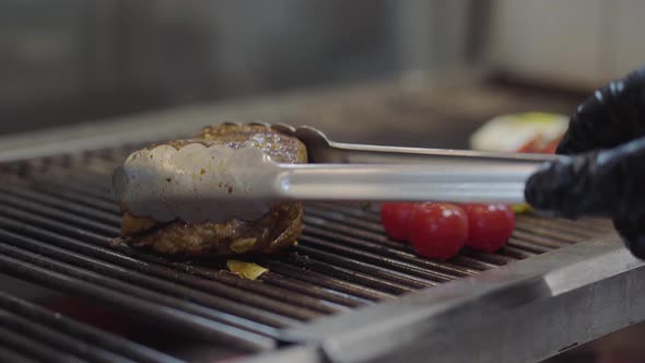 Veal Steak, Tomato Cherry, Corn, Lemon Grass on the Grill Oven